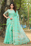 Mint Green Linen Saree With Weaving Work