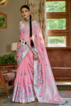 Pink Linen Saree With Weaving Work