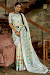 Off White Linen Saree With Weaving Work