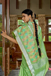 Light Green Linen Saree With Weaving