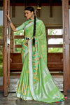 Light Green Linen Saree With Weaving Work