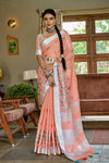 Peach Linen Saree With Weaving Work