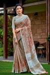 Light Brown Linen Saree With Embroidery Work