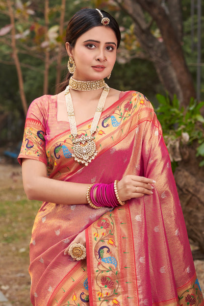 Pink Paithani Saree With Weaving Work