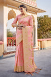 Baby Pink Linen Saree With Weaving Work