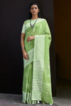 Light Green Linen Saree With Weaving Work