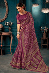 Mulberry Purple Cotton Saree With Printed Work