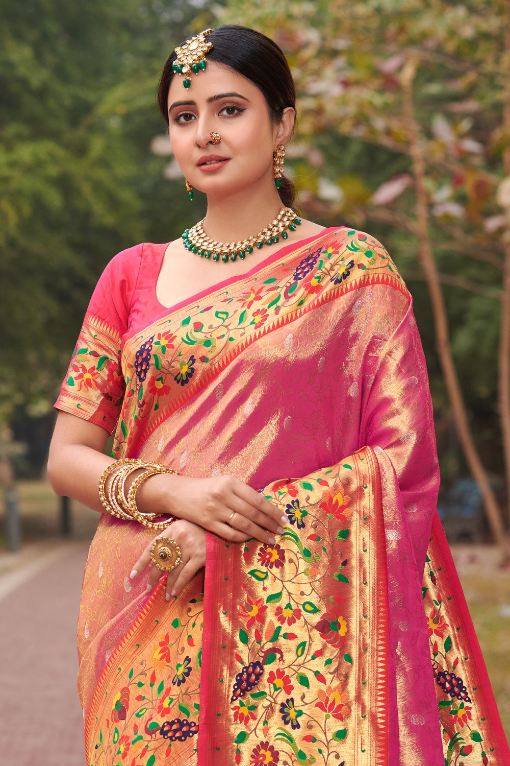 Pink Paithani Saree With Weaving Work