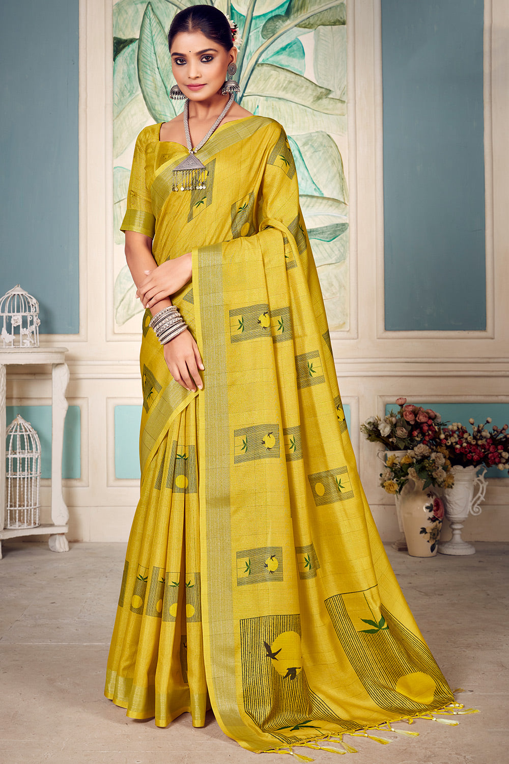 Yellow Soft Cotton Saree With Jacquard Weaving Work
