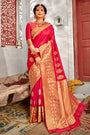 Dark Pink Banarasi Silk Saree With Weaving Work