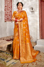Orange Banarasi Silk Saree With Weaving Work