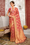 Vermilion Red Banarasi Silk Saree With Weaving Work