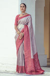 Light Gray & Dark Pink Satin Silk Saree With Weaving