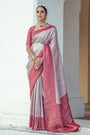 Light Lavender & Dark Pink Satin Silk Saree With Weaving