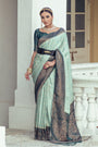 Mint Green & Dark Grey Satin Silk Saree With Weaving