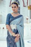 Blue Satin Silk Saree With Weaving