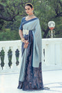 Blue Satin Silk Saree With Weaving