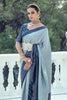 Blue Satin Silk Saree With Weaving