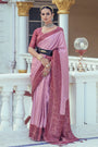 Pink Satin Silk Saree With Weaving