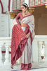 Light Grey & Maroon Satin Silk Saree With Weaving