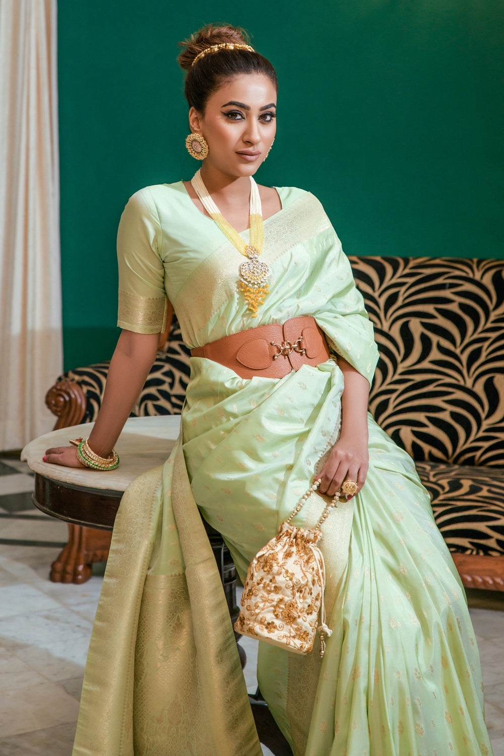 Mint Green Soft Silk Saree With Weaving Work