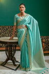Light Blue Soft Silk Saree With Weaving Work