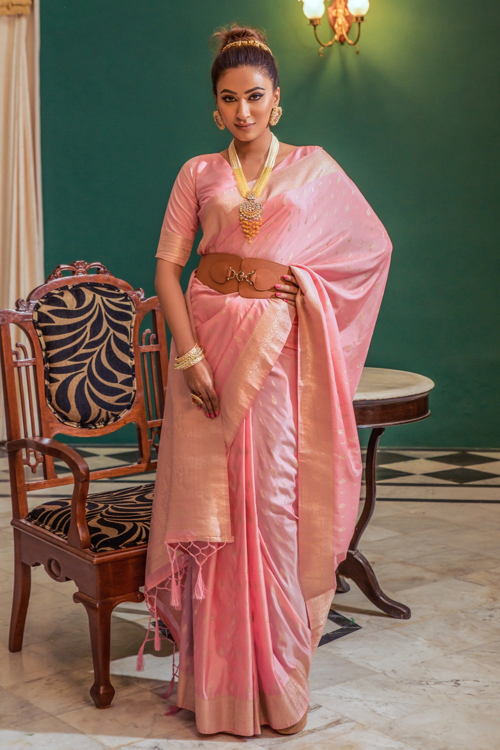 Pink Soft Silk Saree With Weaving Work