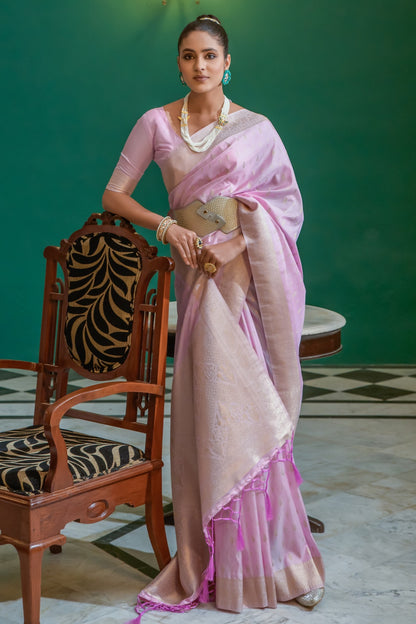 Hot Pink Soft Silk Saree With Weaving Work