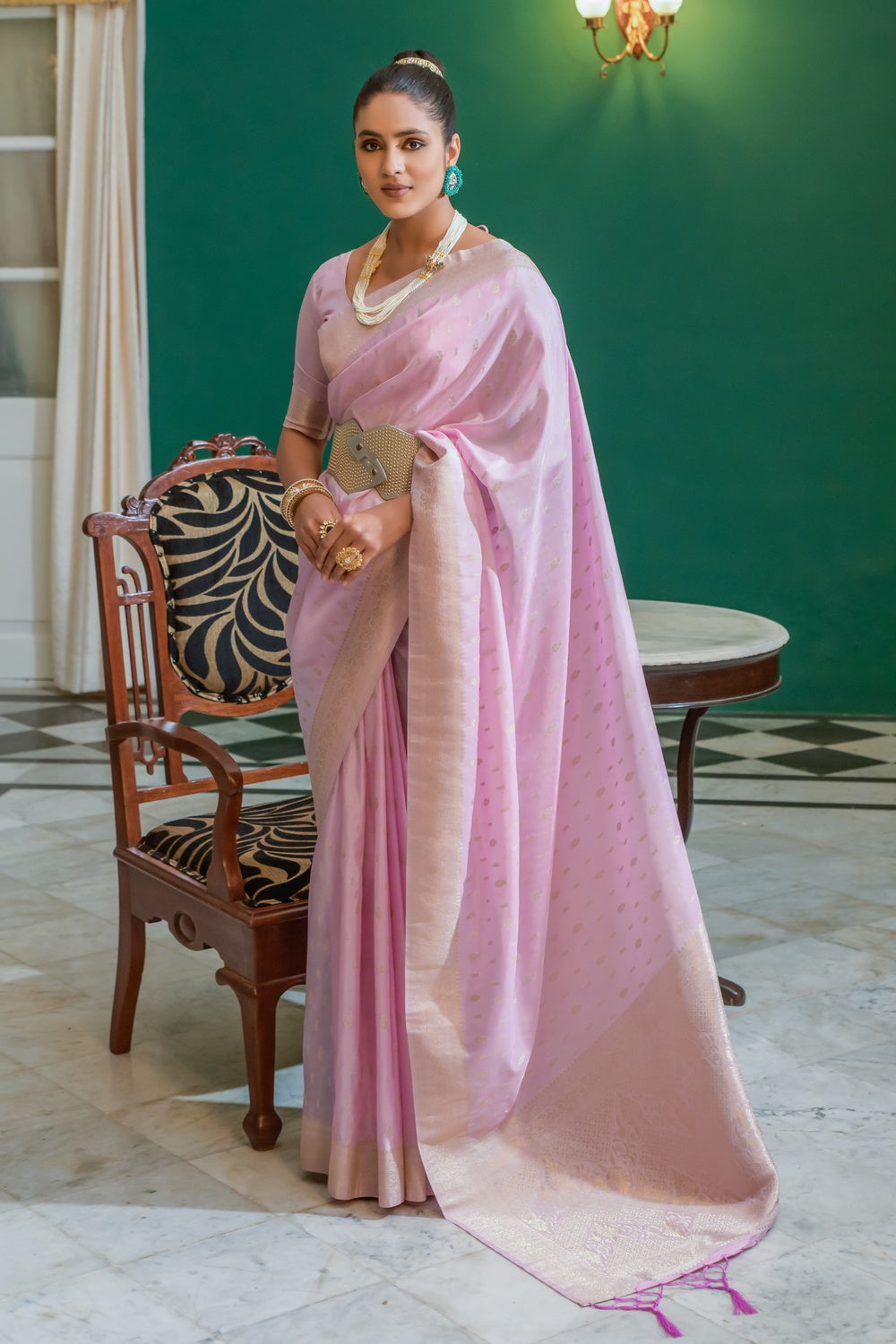 Hot Pink Soft Silk Saree With Weaving Work