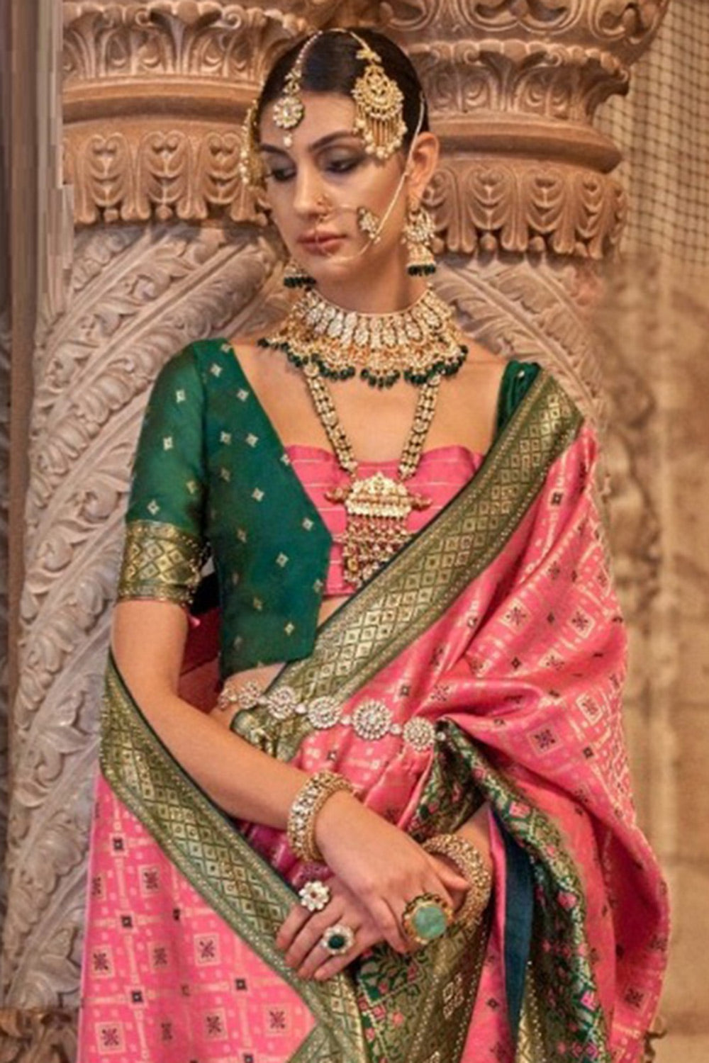 Rouge Pink Patola Silk Saree With Weaving Work
