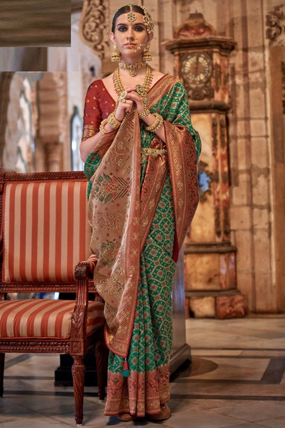 Green Patola Silk Saree With Weaving Work