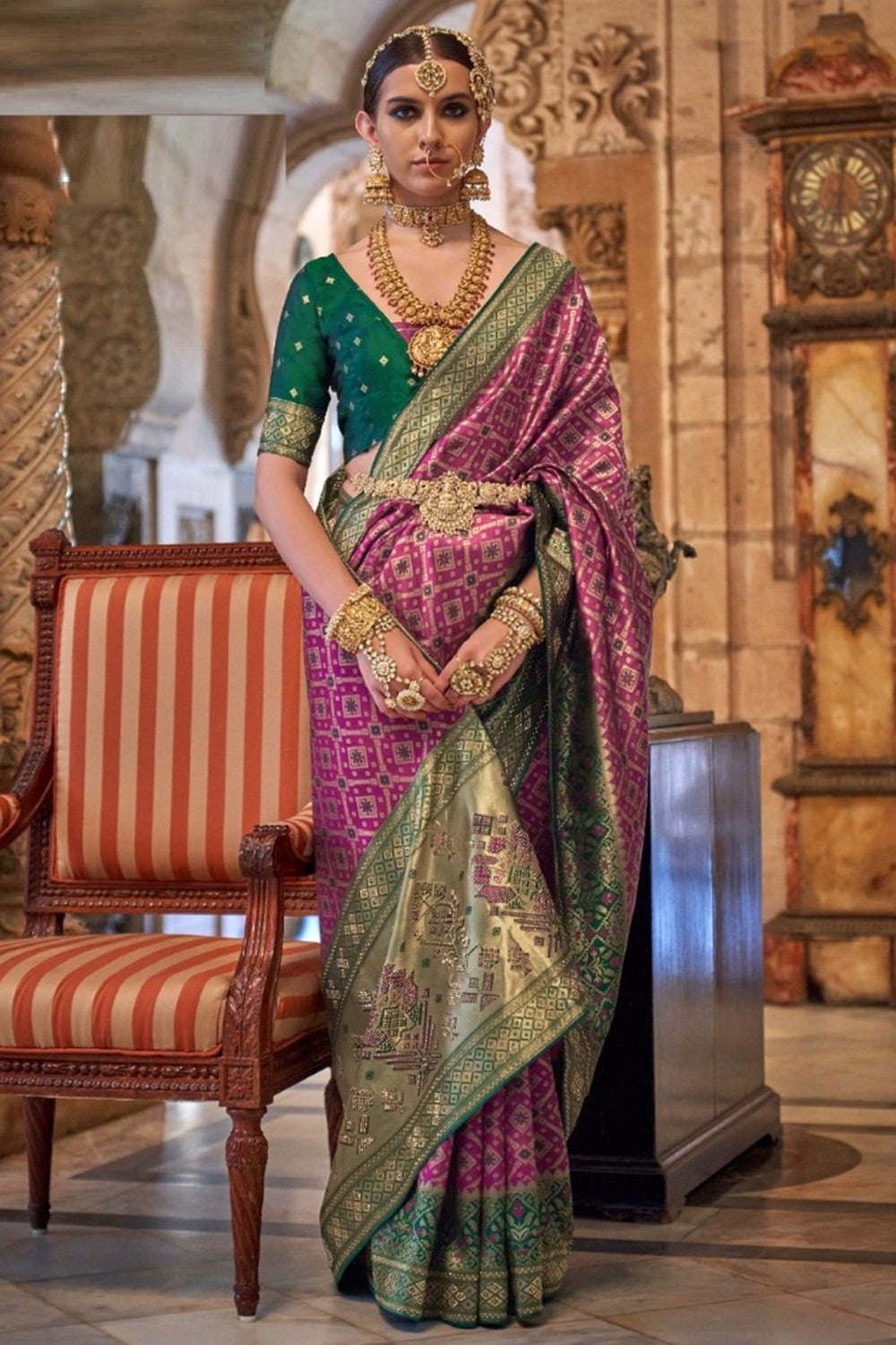 Mystic Pink Patola Silk Saree With Weaving Work