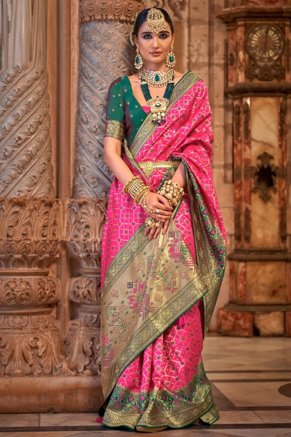 Fuchsia Pink Patola Silk Saree With Weaving Work