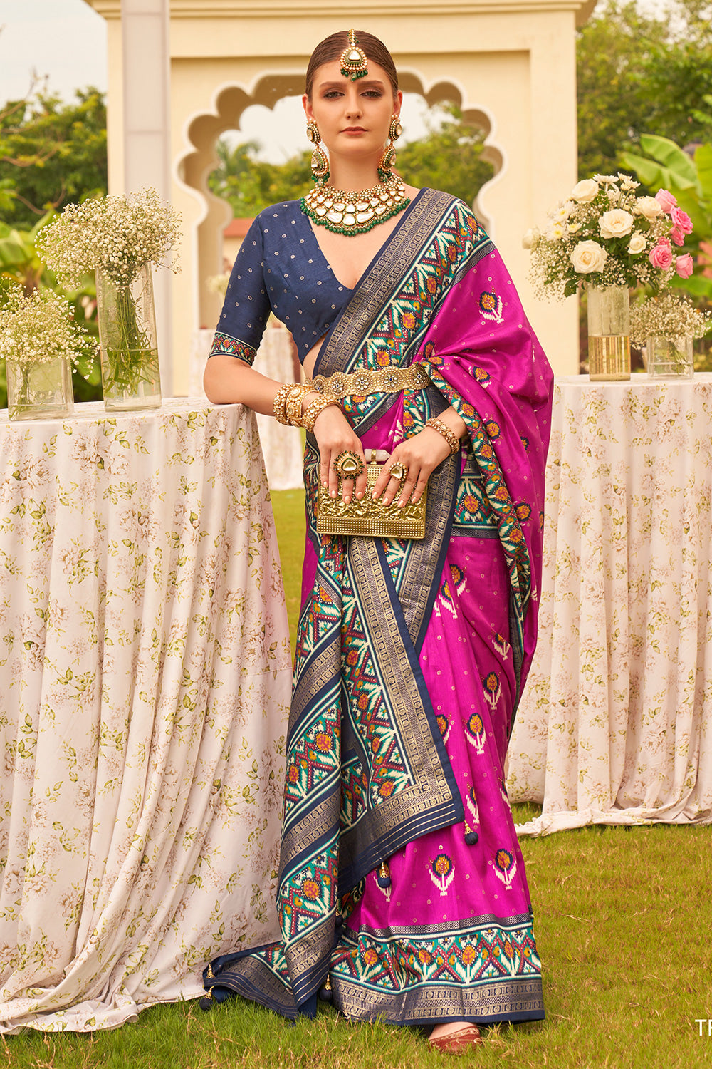 Rani Pink Patola Saree With Weaving Work