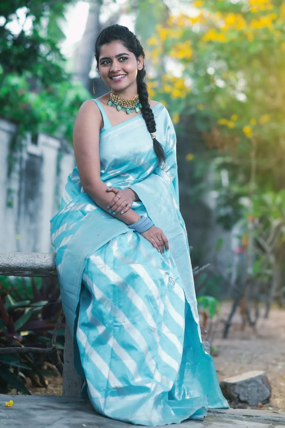 Sky Blue Banarasi Silk Saree With Zari Weaving Work