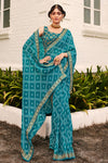 Rama Blue Georgette With Bandhani Design Saree