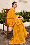 Mustard Yellow Georgette With Bandhani Design Saree
