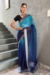 Classy Blue Georgette Saree With Zari Weaving Border