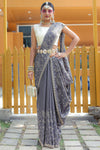 Gray Soft Silk Saree With Thread HandWork & Cutwork Border