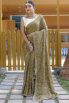 Mehandi Green Soft Silk Saree With Thread HandWork & Cutwork Border