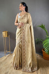 Beige Soft Silk Saree With Embroidery & Cutwork Border