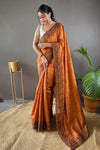 Orange Soft Silk Saree With Mottifs & Cutwork Border