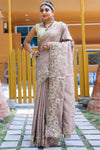 Bare Beige Silk Saree With Embroidery & Cutwork Border