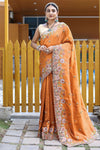 Orange  Silk saree With  Embroidery & Cutwork Border