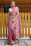 Pink Silk Saree With  Embroidery & Cutwork Border