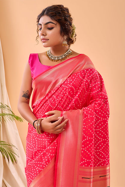Dark Pink Paithani Silk Saree With Weaving  Work