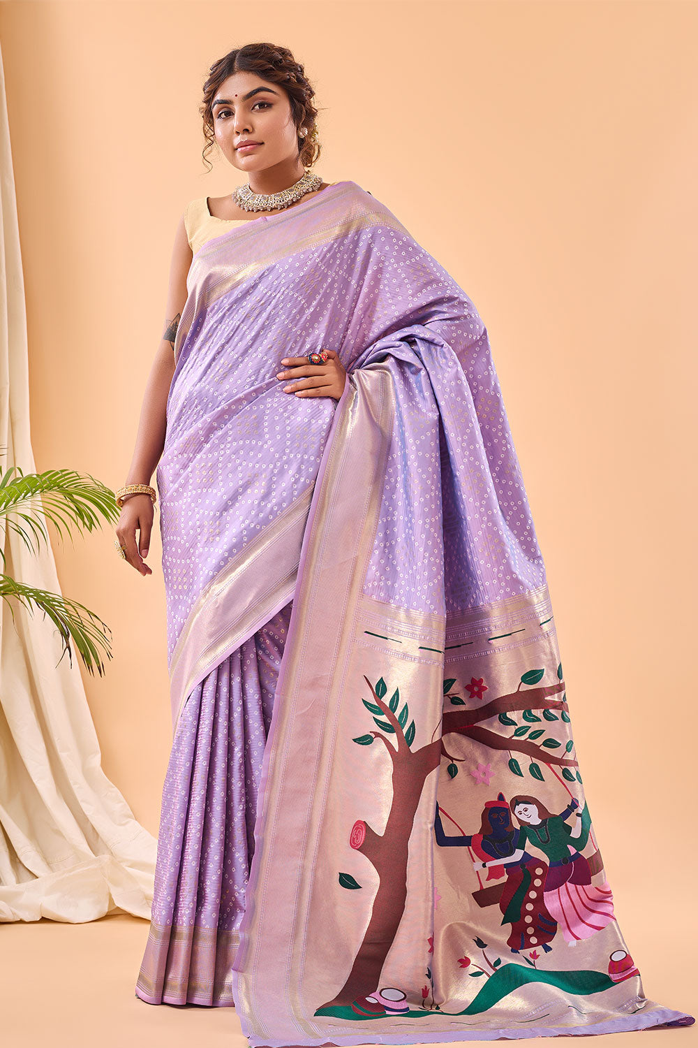 Lavender Paithani Silk Saree With Weaving  Work