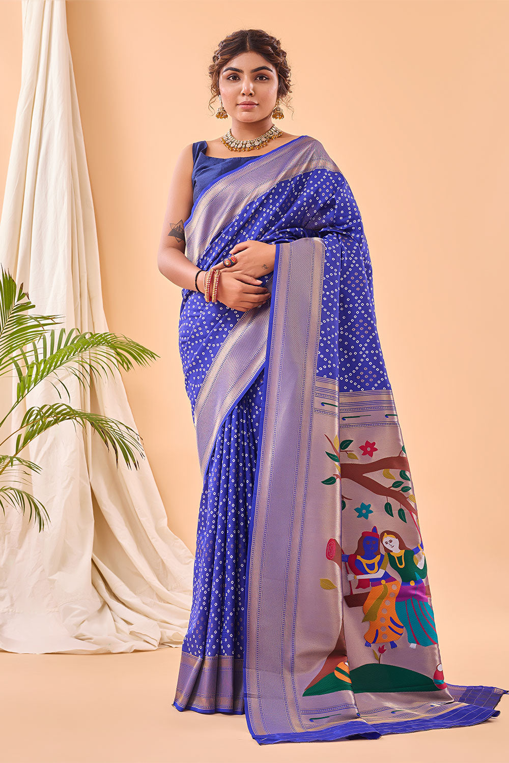 Royal Blue Paithani Silk Saree With Weaving  Work