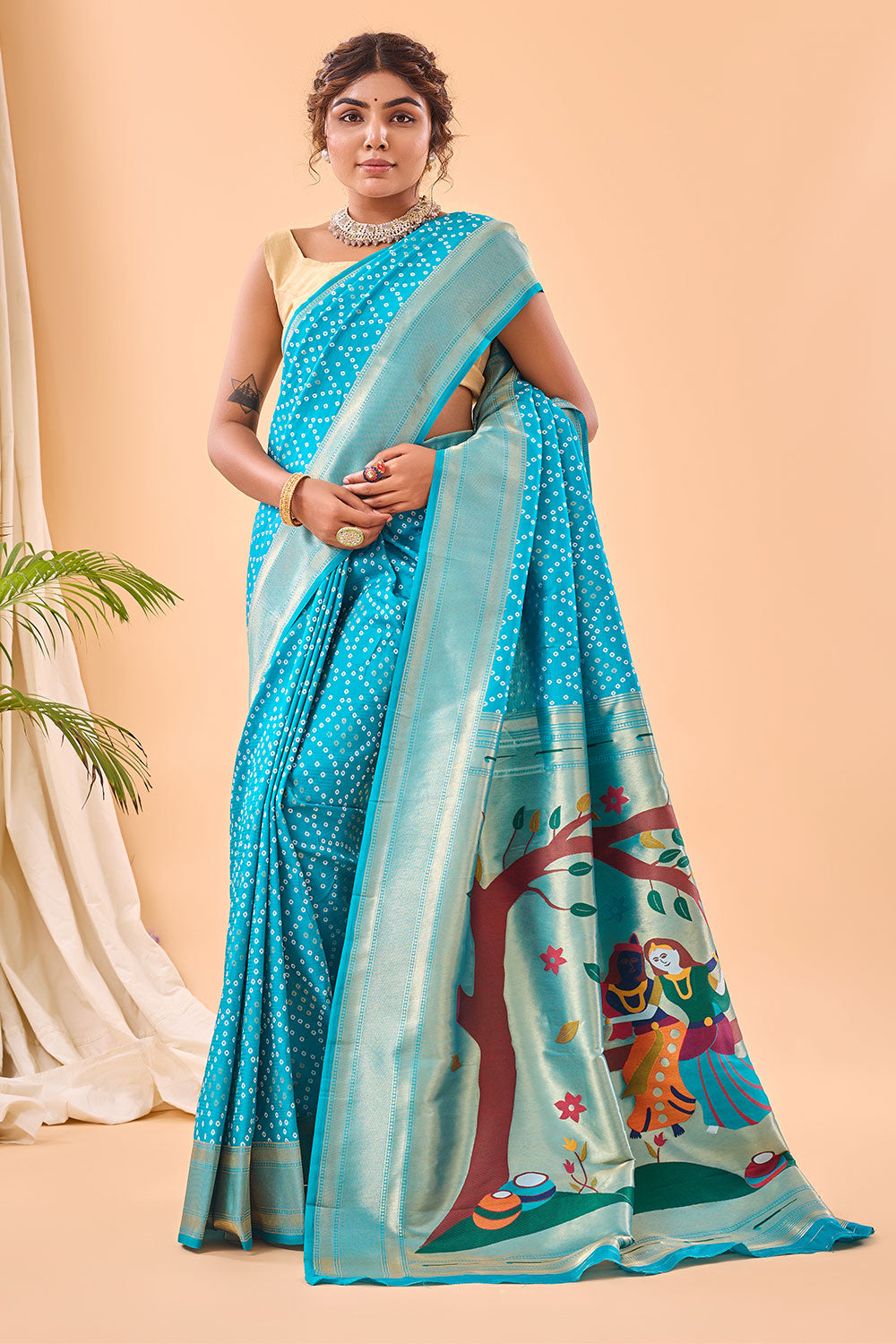 Sky Blue Paithani Silk Saree With Weaving  Work