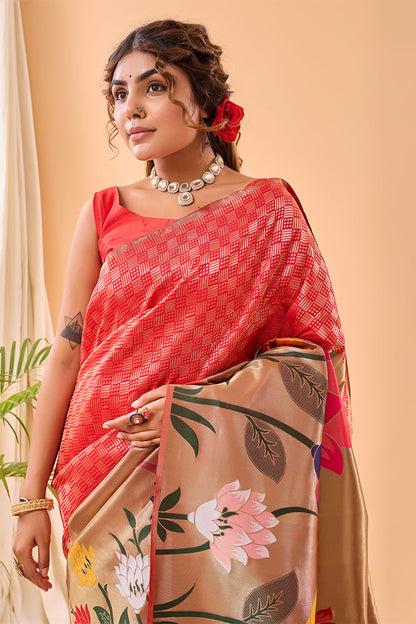 Red Paithani Silk Saree With Weaving Work